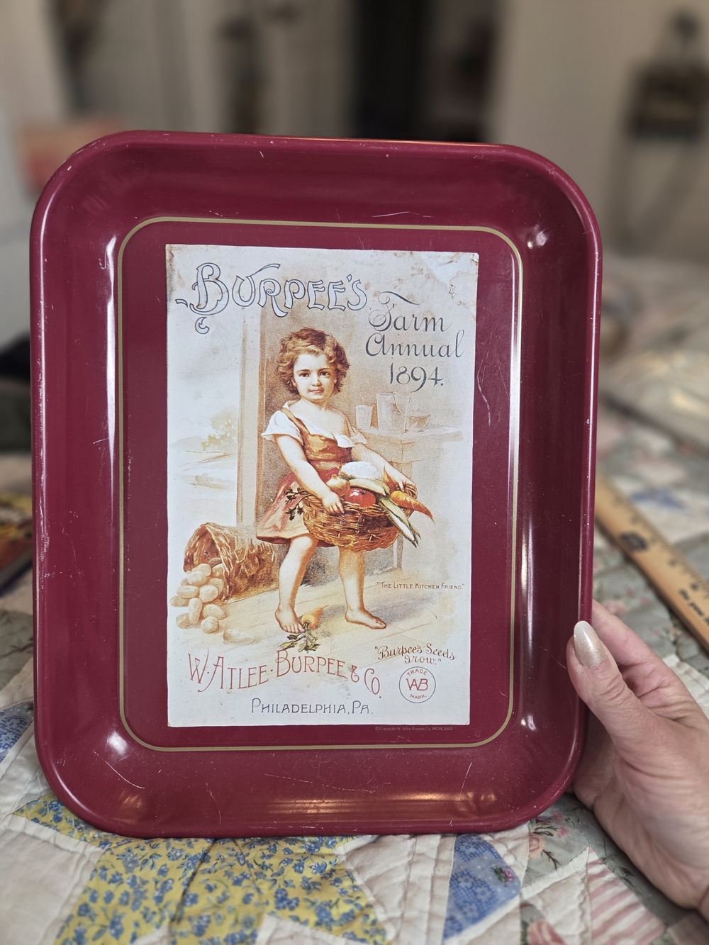 Vintage Red and Cream Decorative Farm-Themed Tray by Vintage
